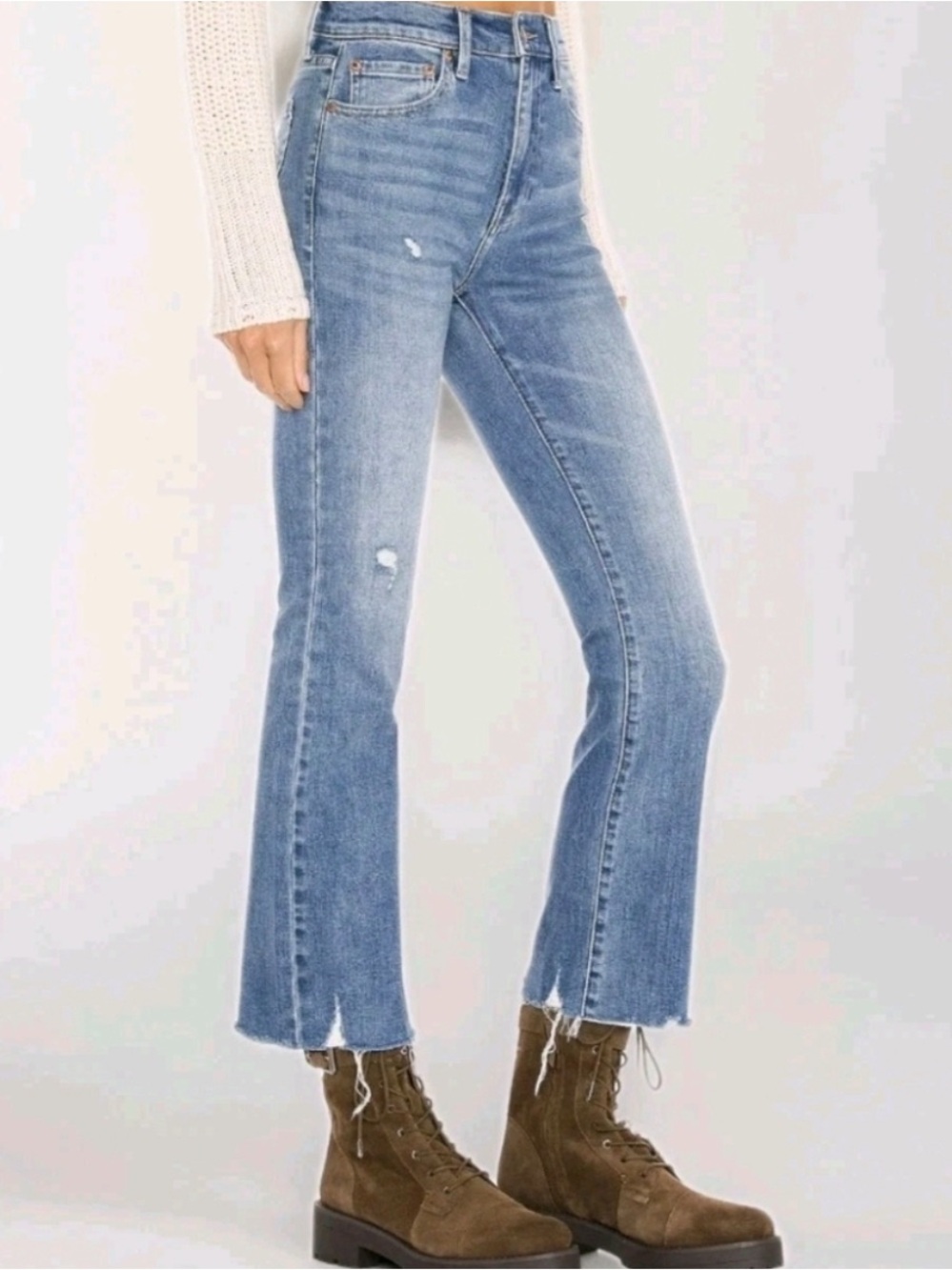 PISTOLA Lennon High Rise Cropped Boot Cut Jeans Raw Hem Distressed Casual 27